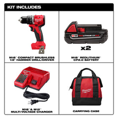 Taladro Percutor y Atornillador Compacto Brushless Inalambrico Milwaukee M18 KIT