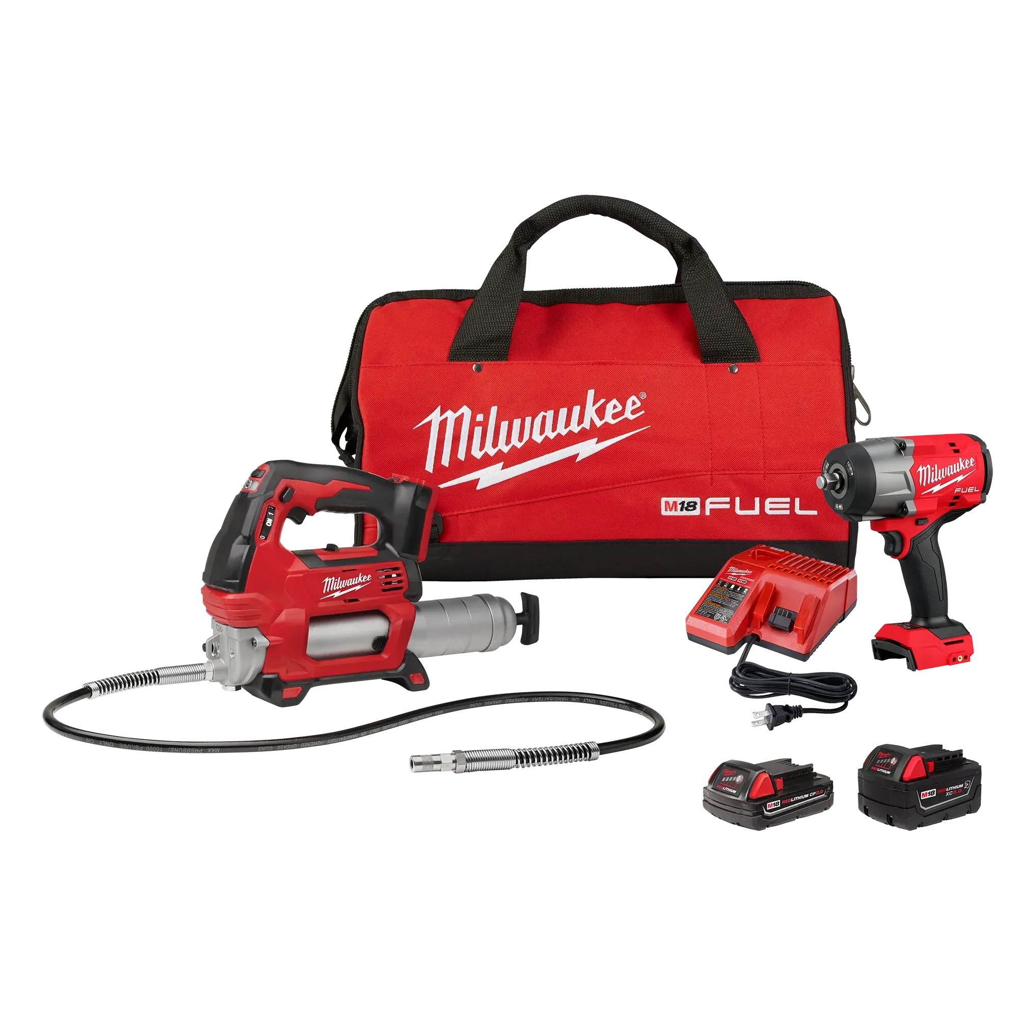 Llave de Impacto Alto Torque 1/2" Milwaukee M18 FUEL + Engrasadora Inalambrica M18 KIT