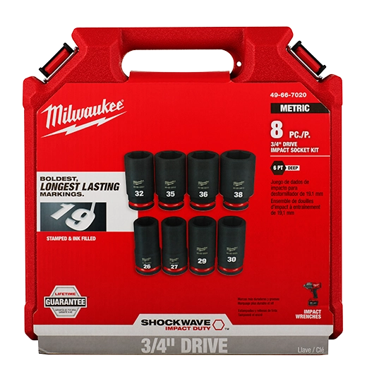 Set 8 Dados de Impacto Metrico Largo 3/4" Milwaukee Shockwave (49-66-7020)