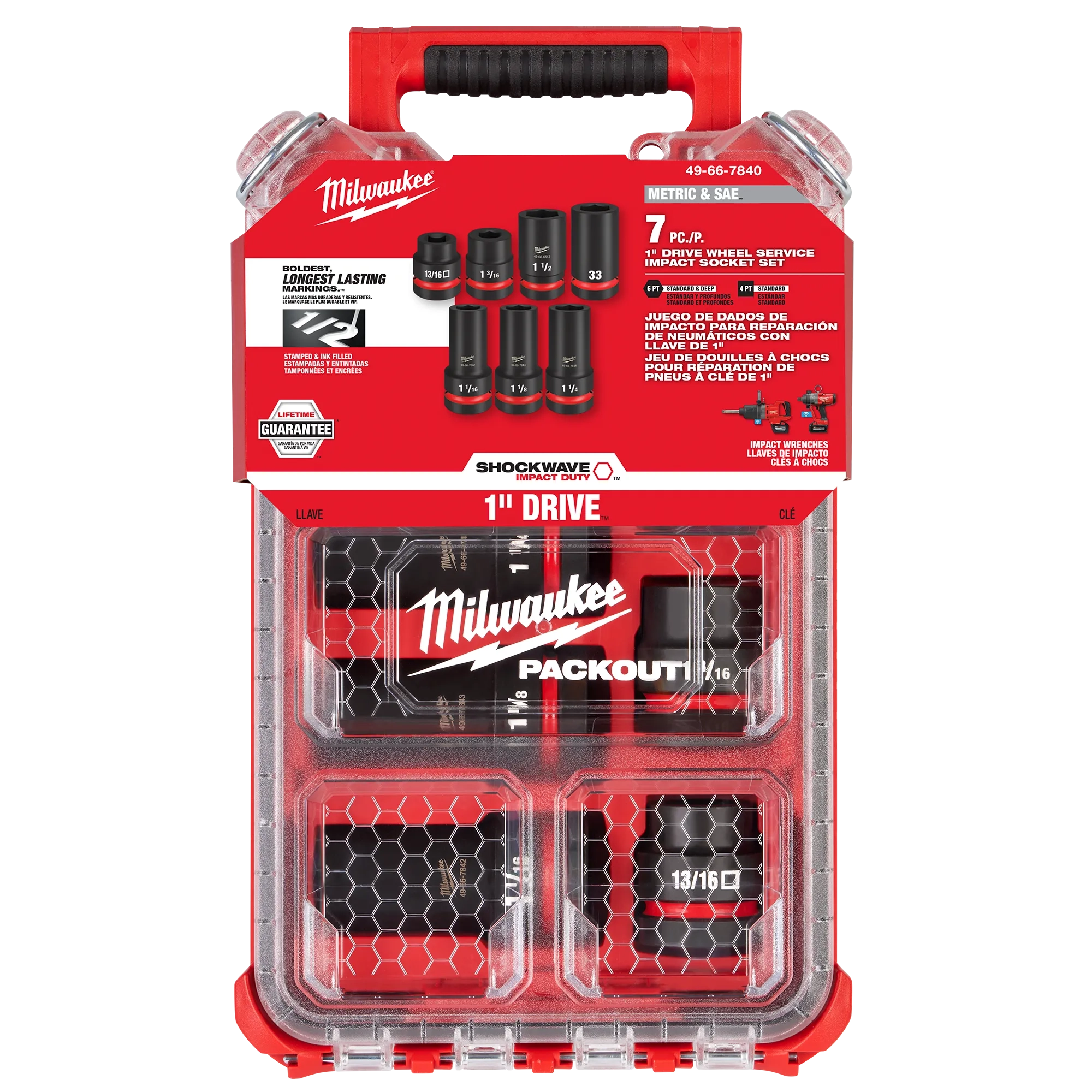 Set 7 Dados de Impacto Metrico y Pulgada Largo 1" Milwaukee Shockwave (49-66-7840)