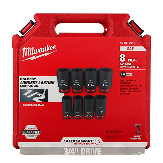 Set 8 Dados de Impacto Pulgada Largo 3/4" Milwaukee Shockwave (49-66-7018)
