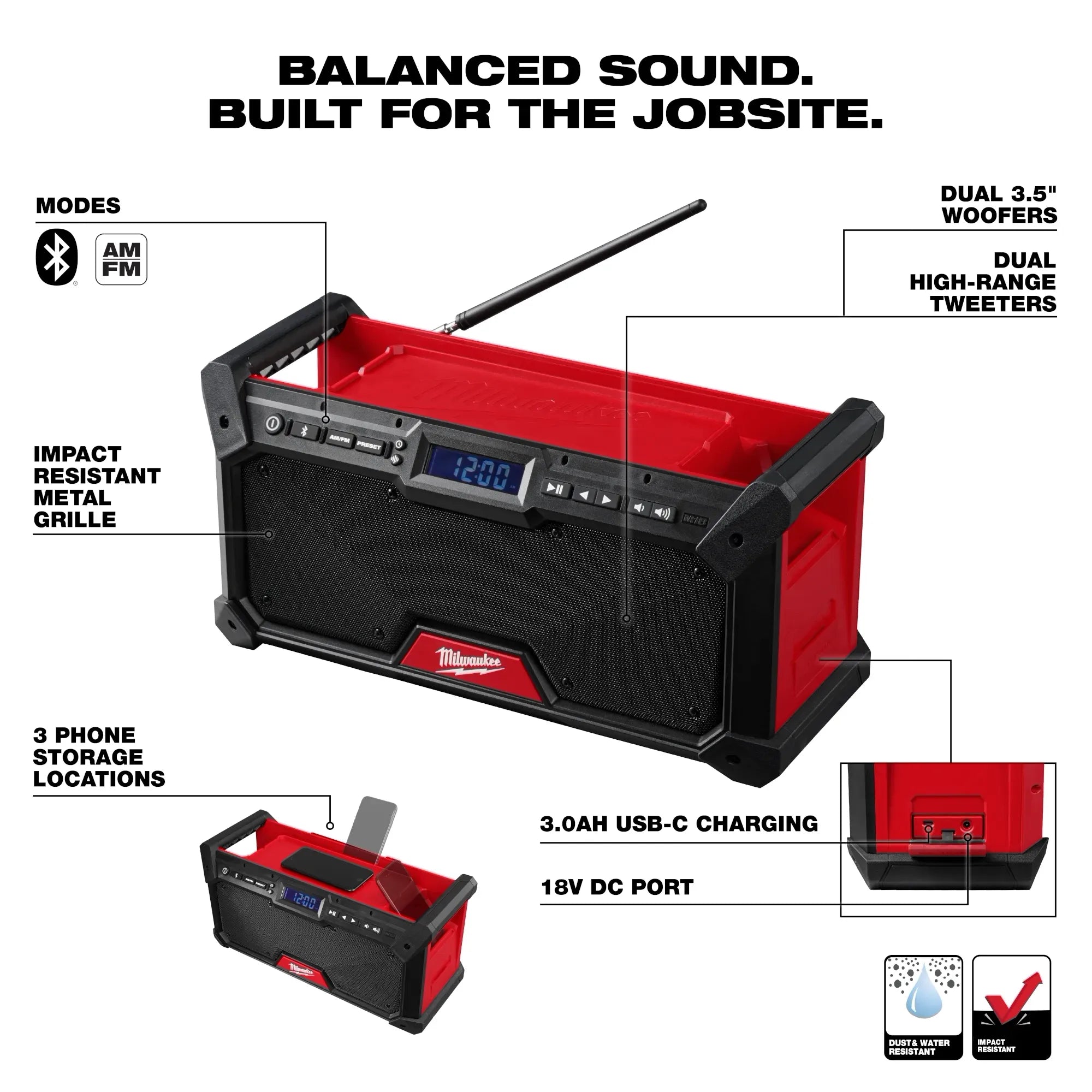 Parlante Bluetooth Jobsite Inalambrico Milwaukee M18 (Solo Equipo)